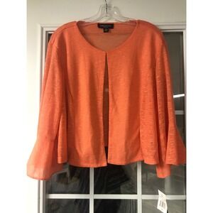 Perceptions Woman Orange Bell Sleeve Open Front Sheer Knit Cardigan 2X